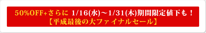 50%OFF+さらに1/16(水)~1/31(木)期間限定値下も!【平成最後の大ファイナルセール】
